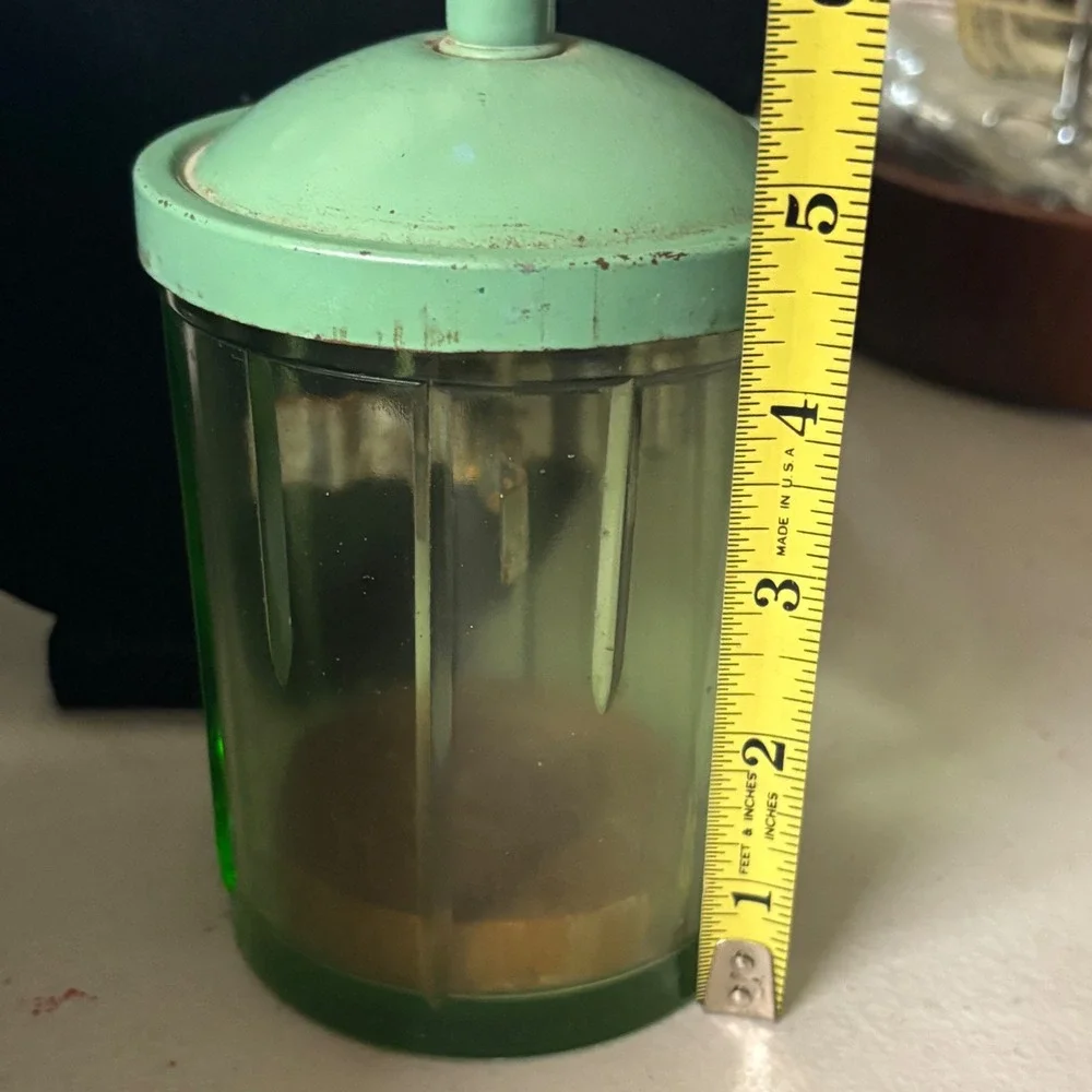 VTG Nut Chopper Green Uranium Glass Androck Manual Plunger Food Grinder Chippy